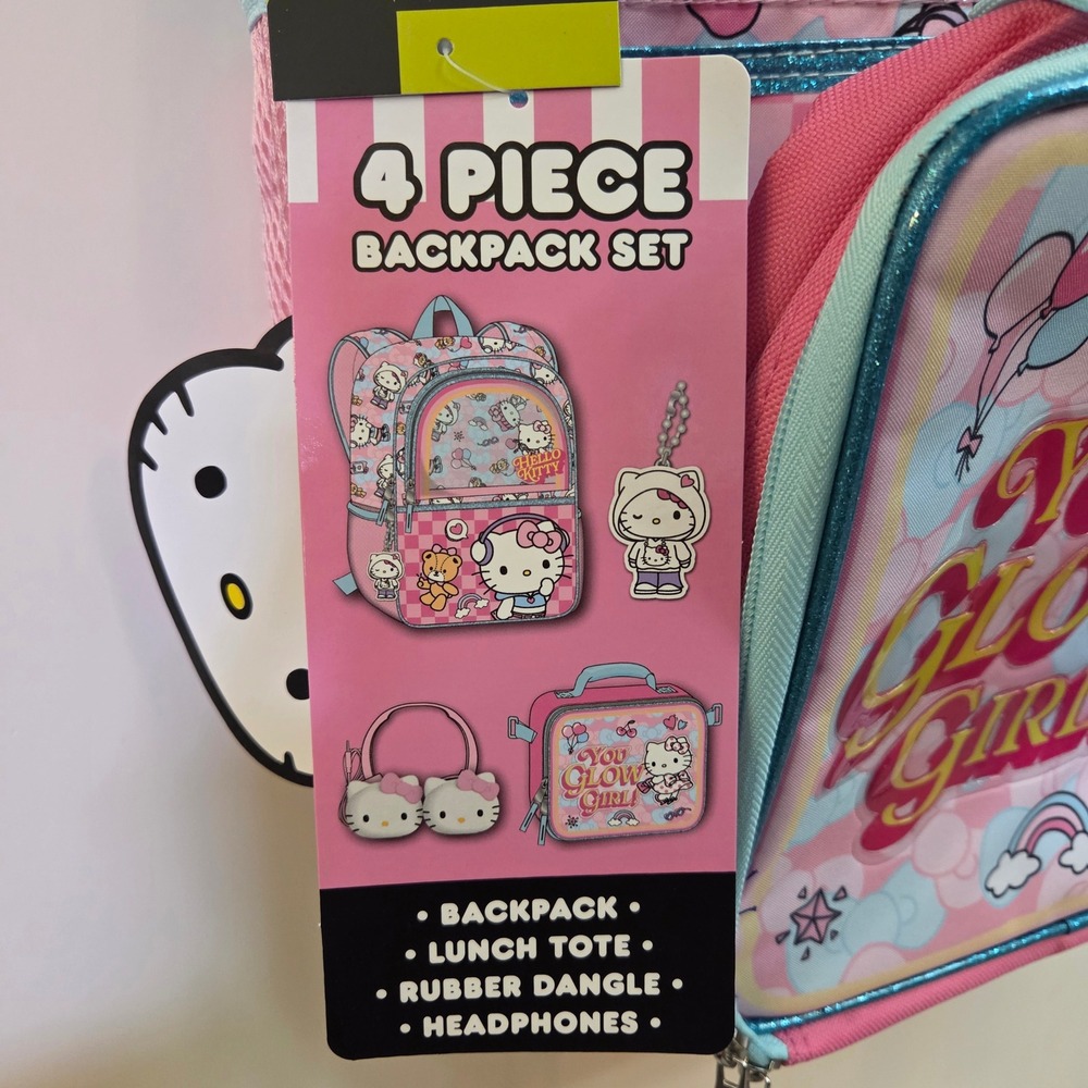 Sanrio Hello Kitty 4 Piece Backpack Set 17" Laptop Bag Lunch Tote Headphones NEW - Picture 6 of 6